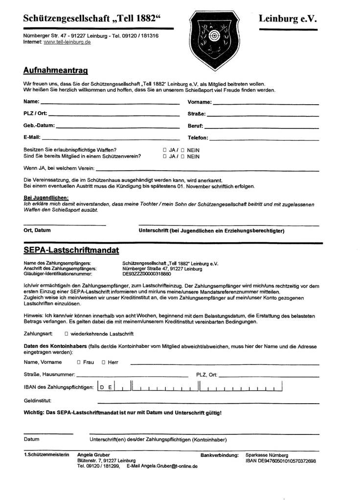 Aufnahmeantrag SG Tell 1882 Leinburg 30%